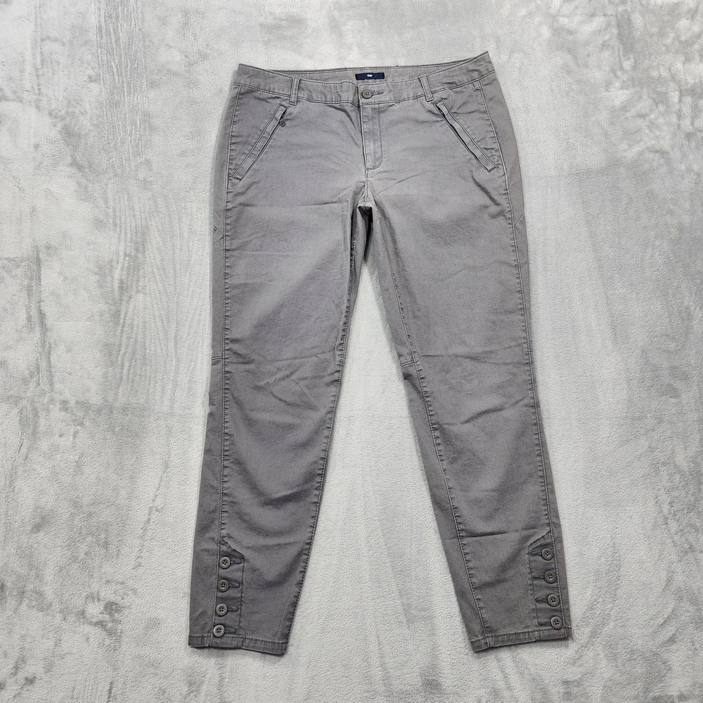 Gap Pants Womens 6 Gray Chino Slim Ankle Button Hem Stretch Twill Casual Preppy